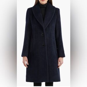 Sofia cashmere alpaca wool coat in navy with shawl fur collar NWT